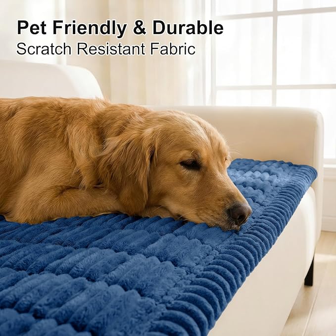 Smiry Couch Cover for Dogs Washable, Non Slip Fuzzy Pet Couch Covers for 3 Cushion Sofa Pet Friendly, Thick Soft Sofa Slipcovers Cushion Protector (Navy Blue, 27.6" x 82.7")