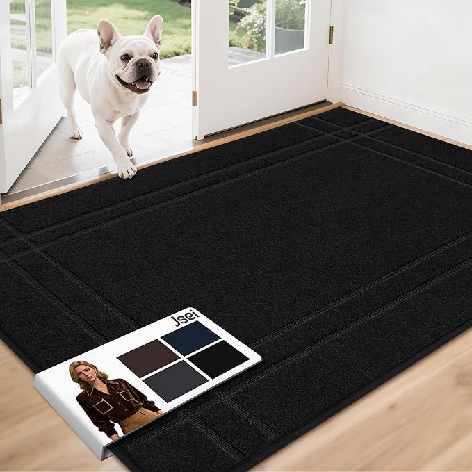 JSEI Entryway Rugs Doormat 36"x60", Non-Slip Dirt Trapper Door Mats Indoor, Washable Absorbent and Stain Resist Welcome Floor Mat for Front Door, Dog Door Mat, Dirty Wet Shoes & Paws, Black