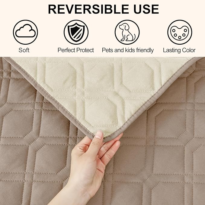 Smiry Reversible Waterproof Couch Covers for Sofa, Washable Dogs Pet Couch Covers for 3 Cushion Sofa Pet Friendly, Water Resistant Furniture Protector Slipcover, Geometric (68"x82", Taupe/Beige)