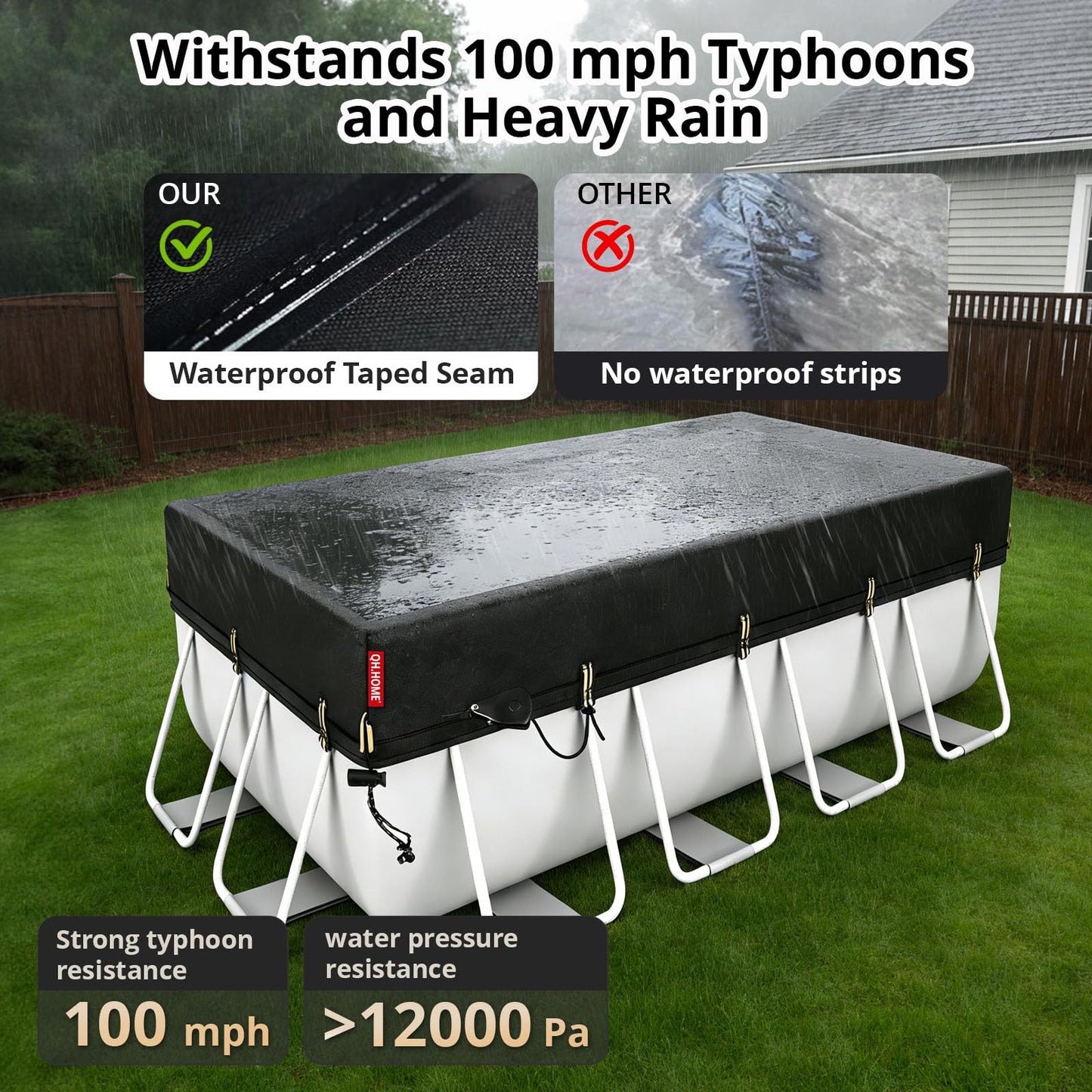 QH.Home 9x18ft Rectangular Pool Cover,[Ultimate Windproof & Tear-Resistant Fabric],Snug Fit with Patented Ratchet & Weight Rings,Solar Pool Cover for Above Ground Pools, Blocks Leaves &Waterproof