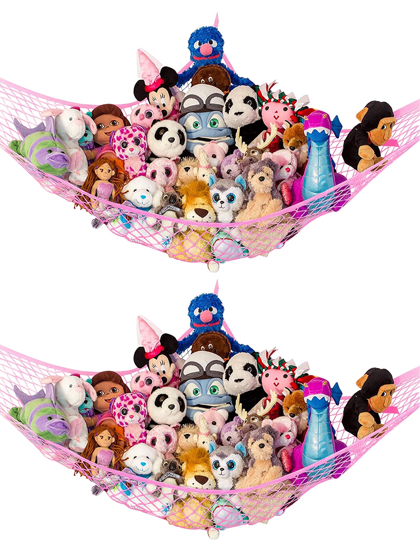 Lilly's Love Stuffed Animal Hammock | Corner Hanging Organizer, Toy Storage, Stuffed Animal Storage Net | Made from Quality Fishing Net, Holds 12lbs | 67"x47"x47" (Pink, 2 Pack)
