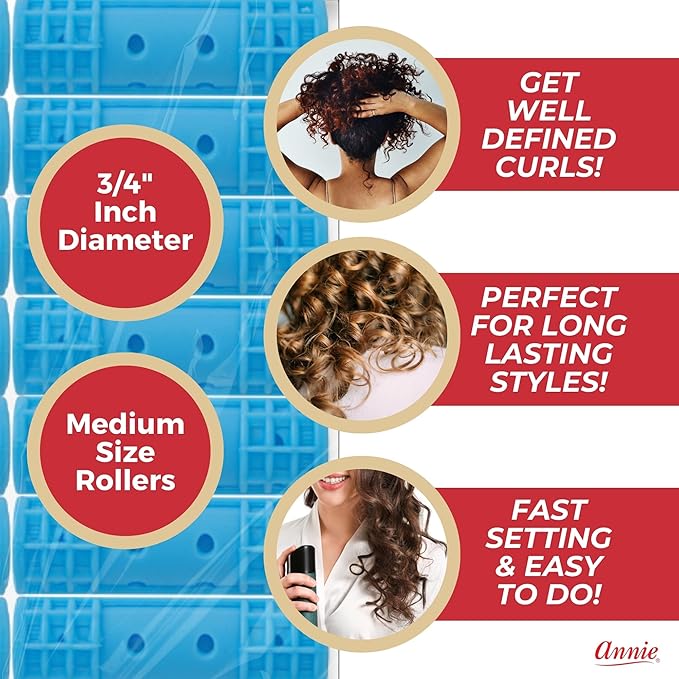 Annie Snap-On Magnetic Hair Rollers – Small 1/2 Inch with Locking Snap-Over Hood – Secure Hold No Pins Needed – Blue, 14 Count