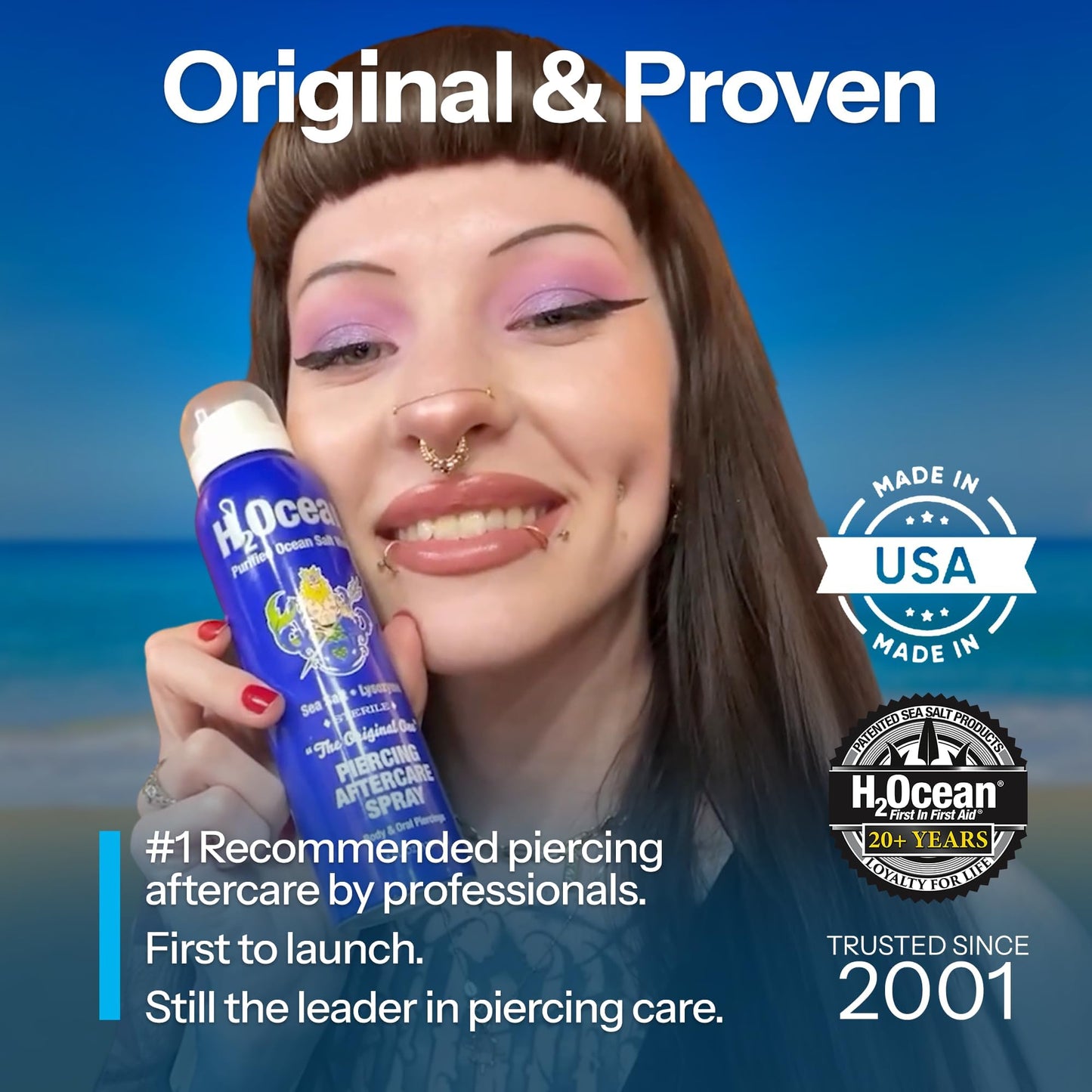 H2Ocean Piercing Aftercare Spray and Keloid Bump Removal– Sea Salt Spray for Body and Facial Piercings– Ear, Nose,Navel,Oral & Body Piercing Cleaner, Aftercare Solution for New Piercings–4oz,Pack of 3