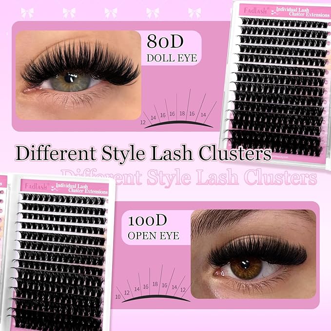 FADLASH Fluffy Eyelash Clusters 80D+100D Natural Lash Clusters Volume Lash Extensions 8-16mm D Curl for Beginners DIY at Home (80D+100D, 2 Pack)