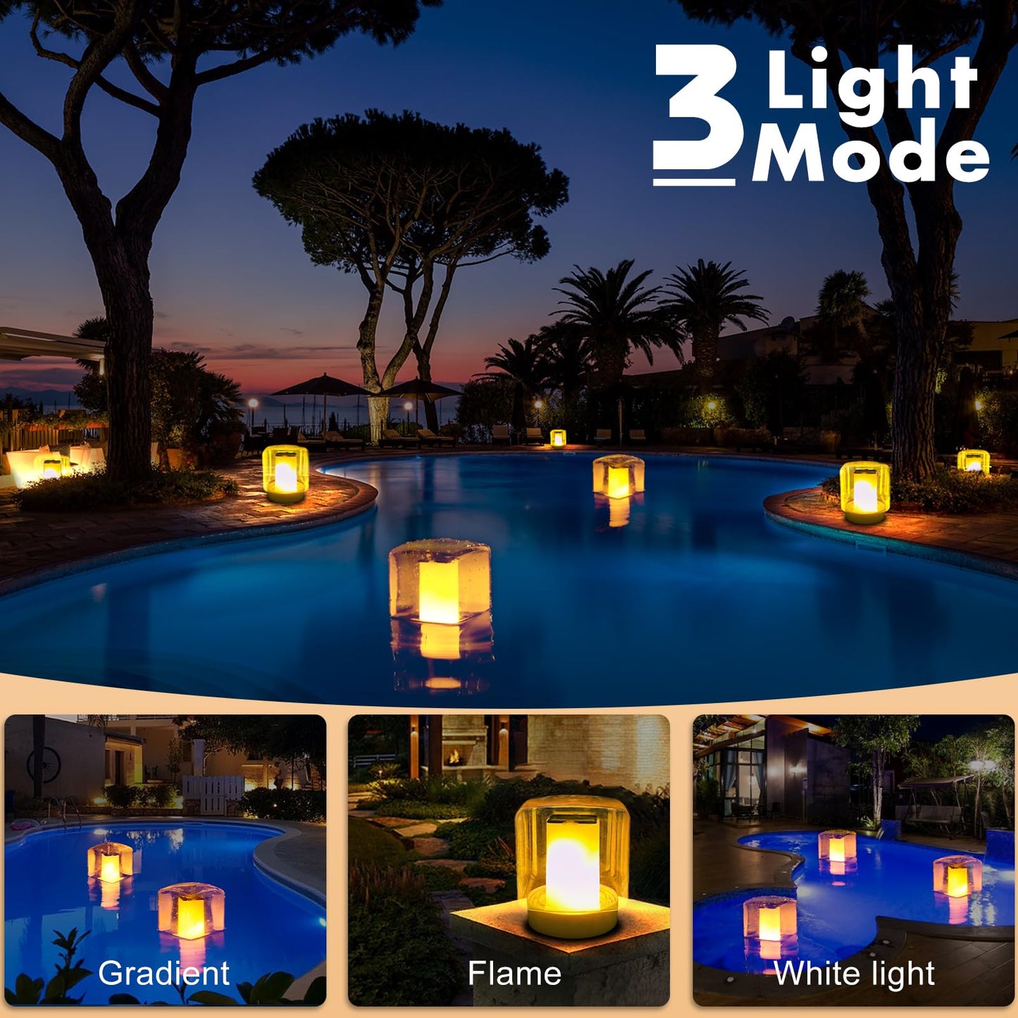 LanPool Floating Pool Lights, Solar Flame Pool Lights Waterproof, Square Pool Light, Glow in The Dark Light Up Swimming Pools Accessories,Floating Solar Light for Pools Pond Outdoor-2PCS
