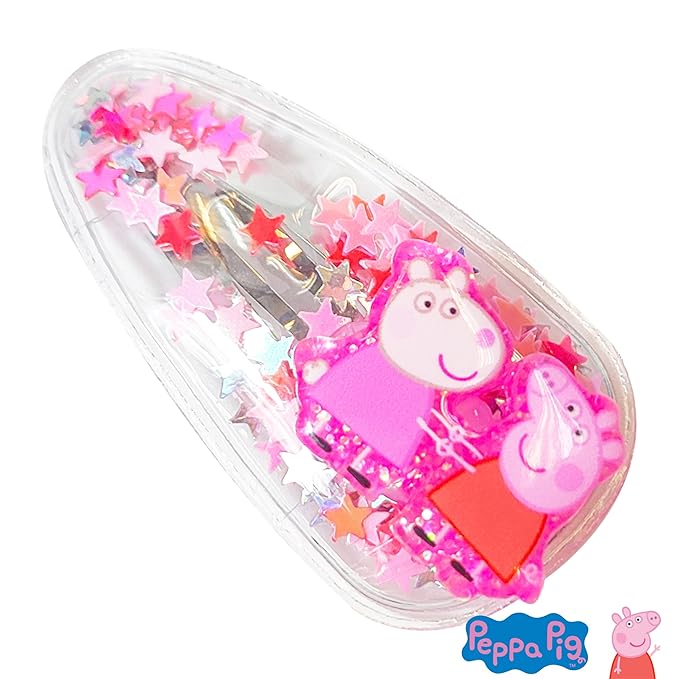 LUV HER Peppa Pig Toys For Girls, 6pc Cute Hair Clips with Favorite Character Charms, Gifts Magical Confetti Snaps for Kids, Ages 3+
