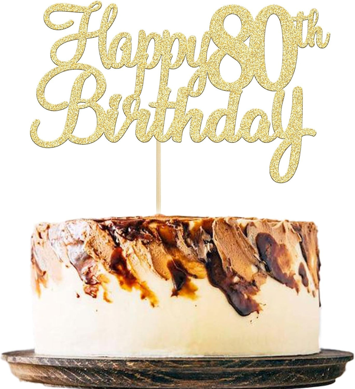 Gyufise 1Pc Gold Happy 80th Birthday Cake Topper Glitter 80th Birthday Cake Pick Cheers to 80 Years Old Eighty Fabulous Cake Decorations for 80th Birthday Theme Party Supplies