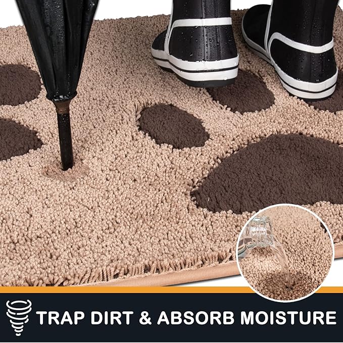 PURRUGS Dirt Trapping Door Mat 33.5" x 59", Non-Skid/Slip Machine Washable Microfiber Entryway Rug, Dog Doormat, Super Absorbent Welcome Mat for Muddy Wet Shoes and Paws, Beige