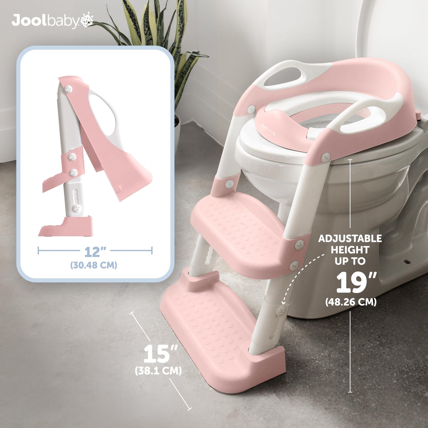 Jool Baby Potty Training Seat with 2 Step Ladder for Toddlers - Splash Guard, Adjustable Height (Pink)