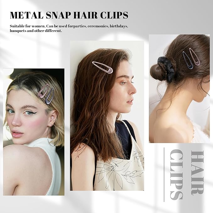 20 PCS Metal Snap Hair Clips Water Drop No Slip Barrettes for Women Bright Small Hair Clips For Thick And Thin Fine Hair,Metallic,1.97 x 0.5 In.
