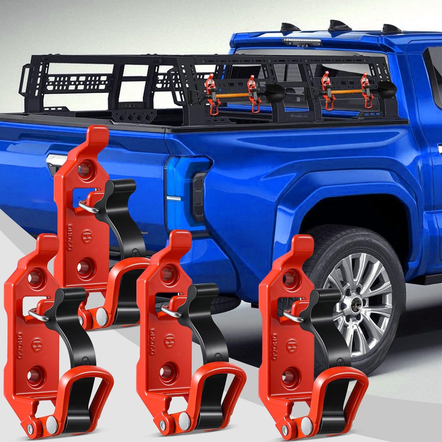 4 Pcs Shovel Holder for Truck, Heavy Duty Shovel Mounts for Roof Rack, Quick Release Axe Holder Mount Kit, Metal and Rubber Car Accessories/ Garage Storage/ Truck/ Wall Mounting Brackets