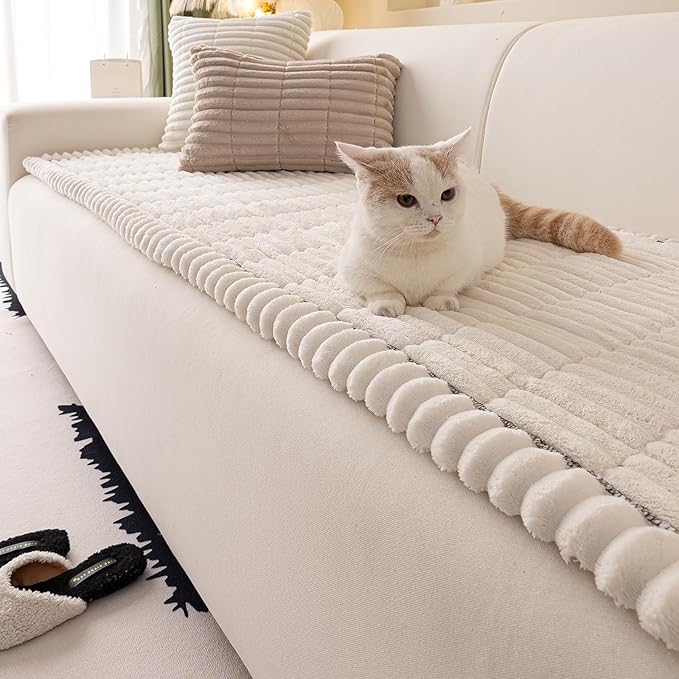 Couch Cover for Dogs Washable,Non Slip Fuzzy Durable Couch Covers for 3 Cushion Sofa Pet Friendly Sofa Cover Dog Thick Soft Slipcovers Protector Couches Mat Bed (White, 27.6" x 59"/70 x 150cm)