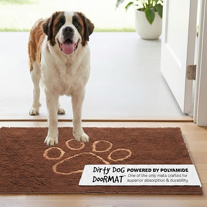 Dog Gone Smart Dirty Dog Doormat - Fast Drying Rug with Super Gripper Backing for Clean Floors - Super Absorbent and Machine Washable Mat for Muddy Paws - Mocha