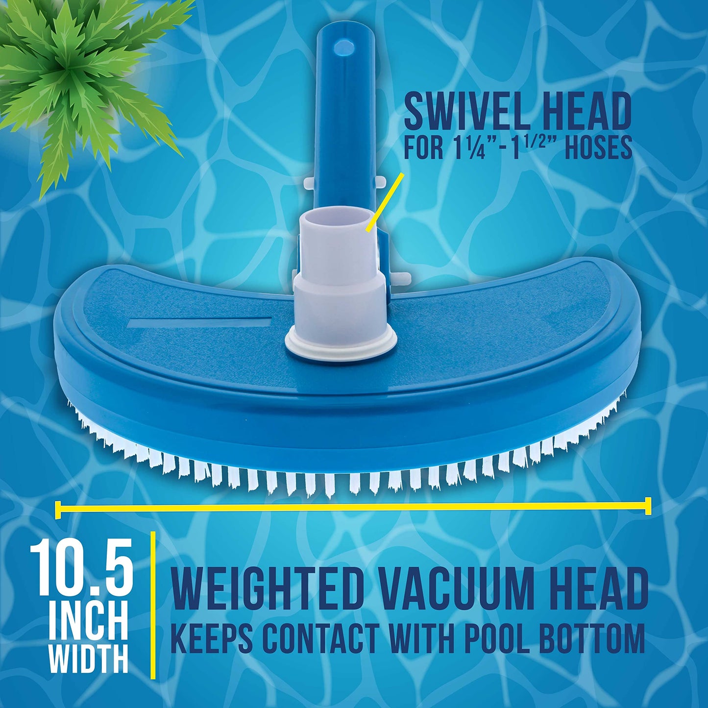 U.S. Pool Supply Half Moon Manual Pool Vacuum Head for Inground Pools Above Ground, Weighted - Swivel Hose Connection 1.5" 1.25", Pole Handle Bottom Brushes, Cleaning Vinyl Liner, Accessory Attachment