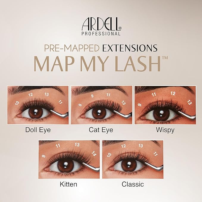 Ardell Pre-Mapped Eyelash Extensions Kit - False Lashes Doll Eye, Reusable Segmented Lash Strips, Long-Lasting with Glue and Remover, 4 Pack