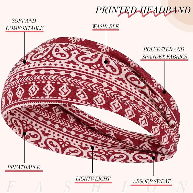 obeoby 8 Pack Headbands for Women, Boho Style Headbands for Summer Vacation Music Festival Outfits Non Slip Fashion Wide Hairband Mothers Day Gift