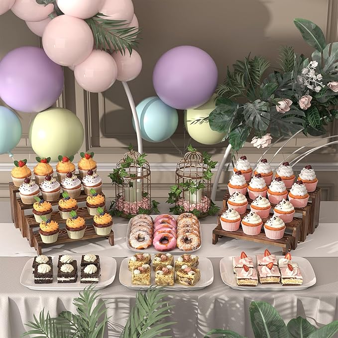 2 Set Wooden Tiered Risers Display Stands for Vendor Events,Stackable Wood Cupcake Display Stand,Farmhouse Decor Wood Dessert Table Display Set,Vendor Booth Display Items,Food Display Risers for Party