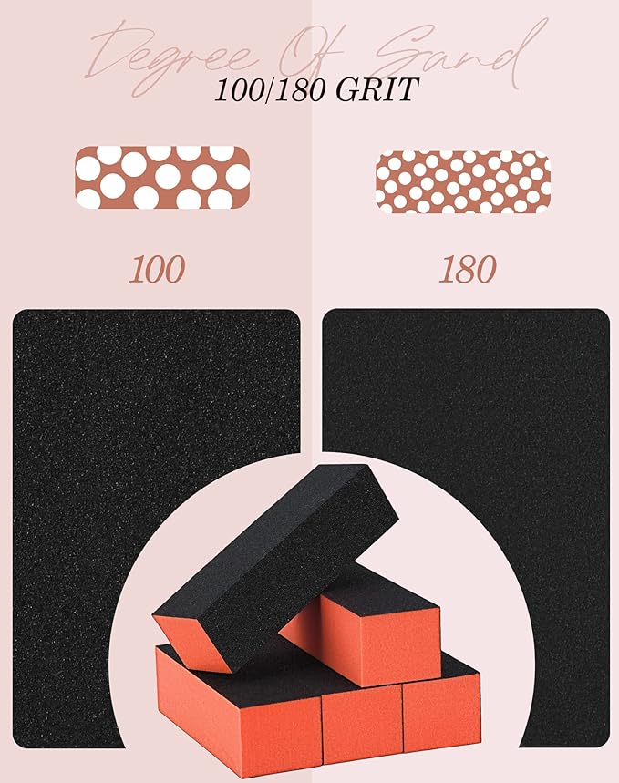 Maryton Nail Buffer Block, Medium/Fine Grit 100/180 Finishing Buffers for Acrylic Nails Gel Polish Nails, 3 Way Professional Pedicure Manicure Buffer Kits, 5 Count