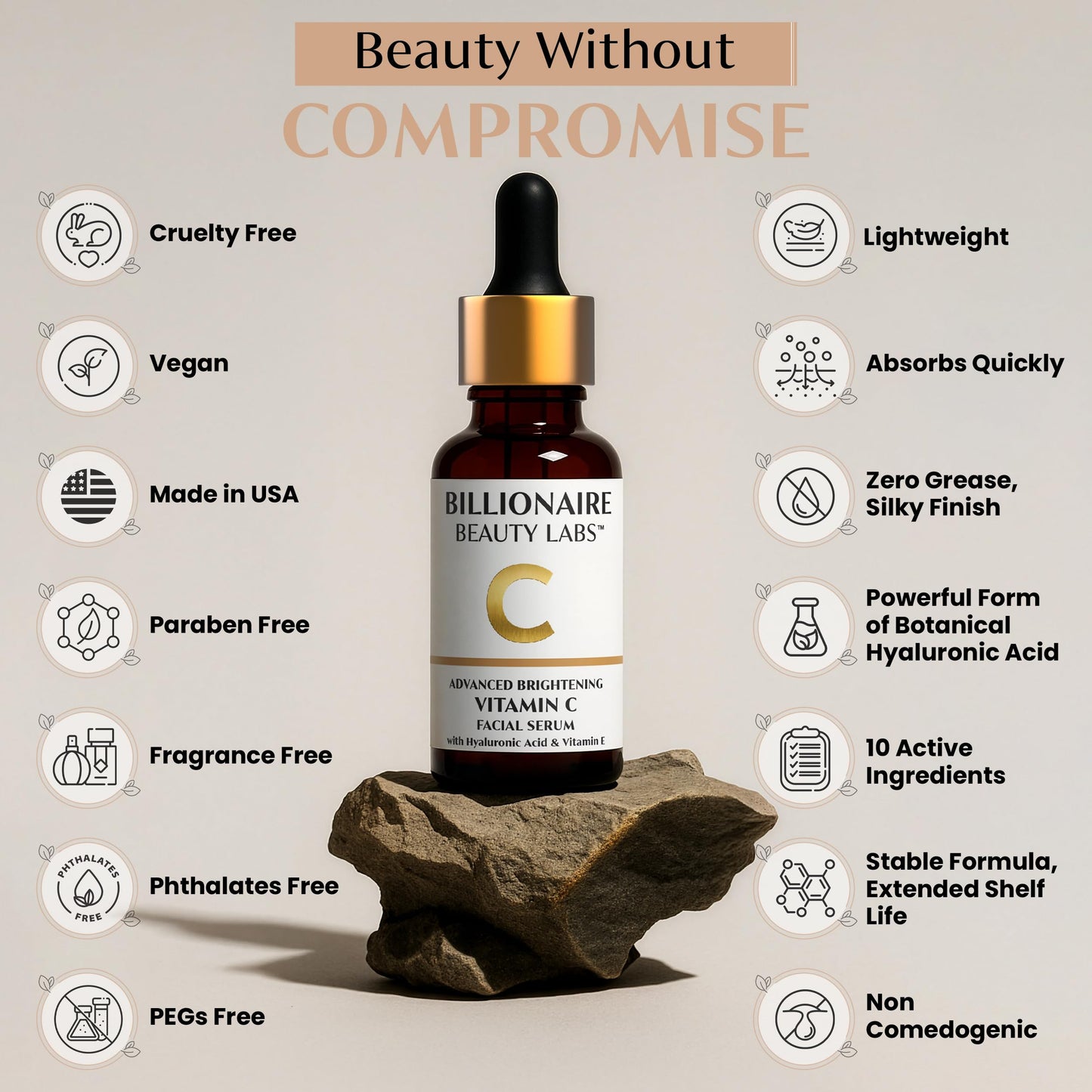 Billionaire Beauty Labs Vitamin C Serum for Face with Hyaluronic Acid, Vitamin E & Botanical Extracts – Advanced Facial Serum for Radiance, Hydration & Smoother Skin, 30ml