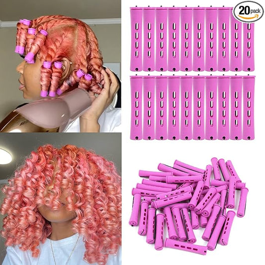 20pcs Women's Perm Rods Set for Natural Hair: 2 Sizes Cold Wave Hair Rollers for Curling and Styling All Hair Lengths - DIY Hairdressing Tools (Purple)
