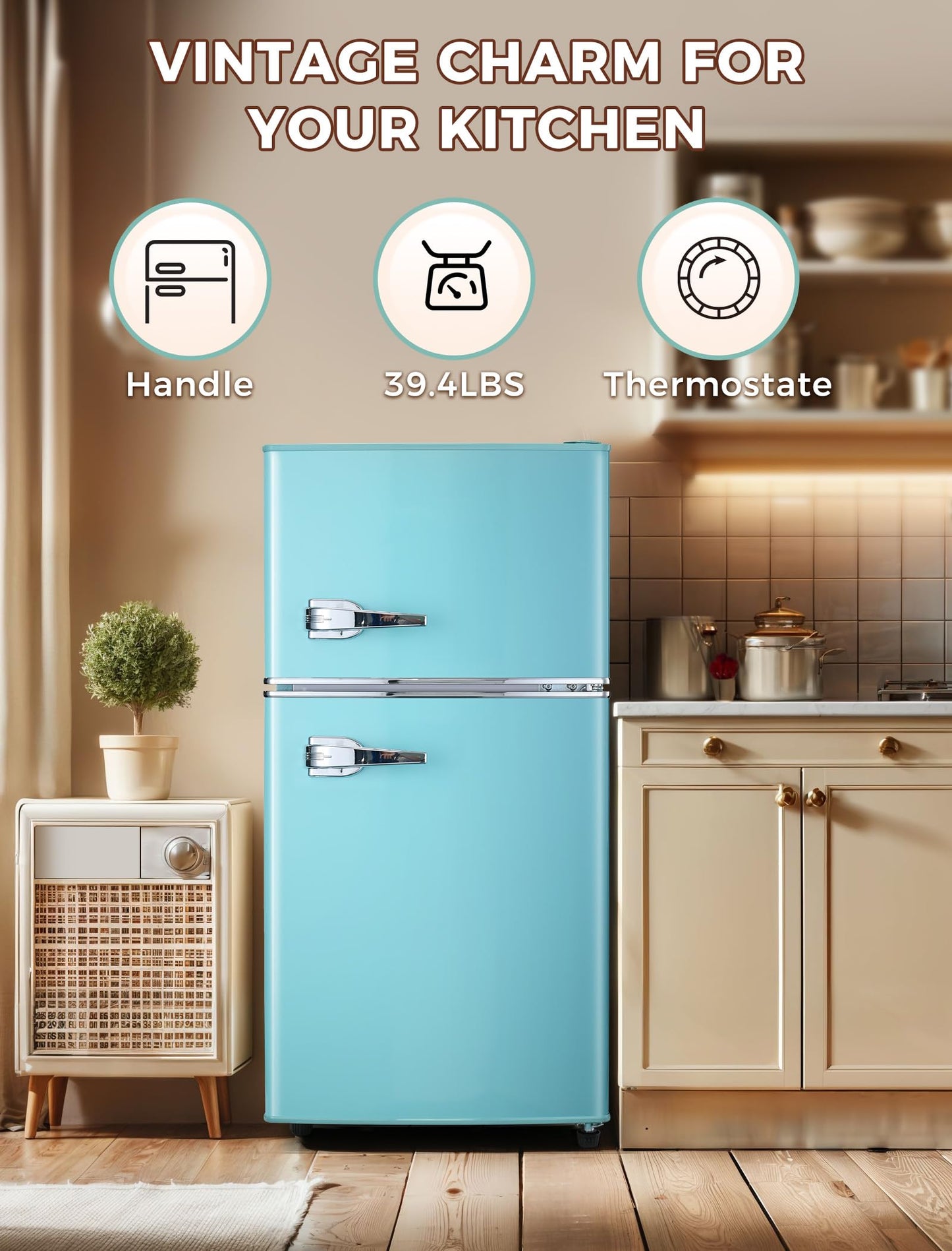 Anypro 3.2 Cu.Ft Fridge with Freezer, 2 Door Retro Refrigerator with 7 Level Thermostat, Adjustable Removable Glass Shelves for Bedroom Office Apartment Dorm Bar, Black