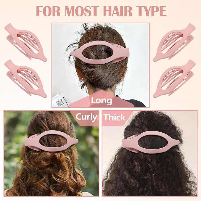 5.5 Inches Extra Large Flat Hair Clips for Women, 4 Pack XL Big Claw Clips for Thick Hair, Oversized Matte Strong Hold Non-slip Flat Claws, Pink