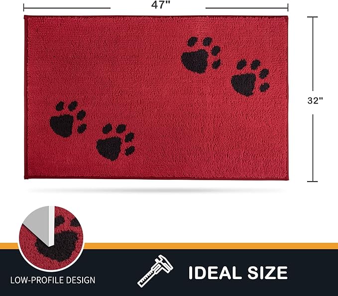 PURRUGS Dirt Trapping Door Mat 32" x 47", Non-Skid/Slip Machine Washable Microfiber Entrance Rug, Shoes Scraper, Dog Doormat, Super Absorbent Floor Mat for Muddy Wet Shoes and Paws, Red