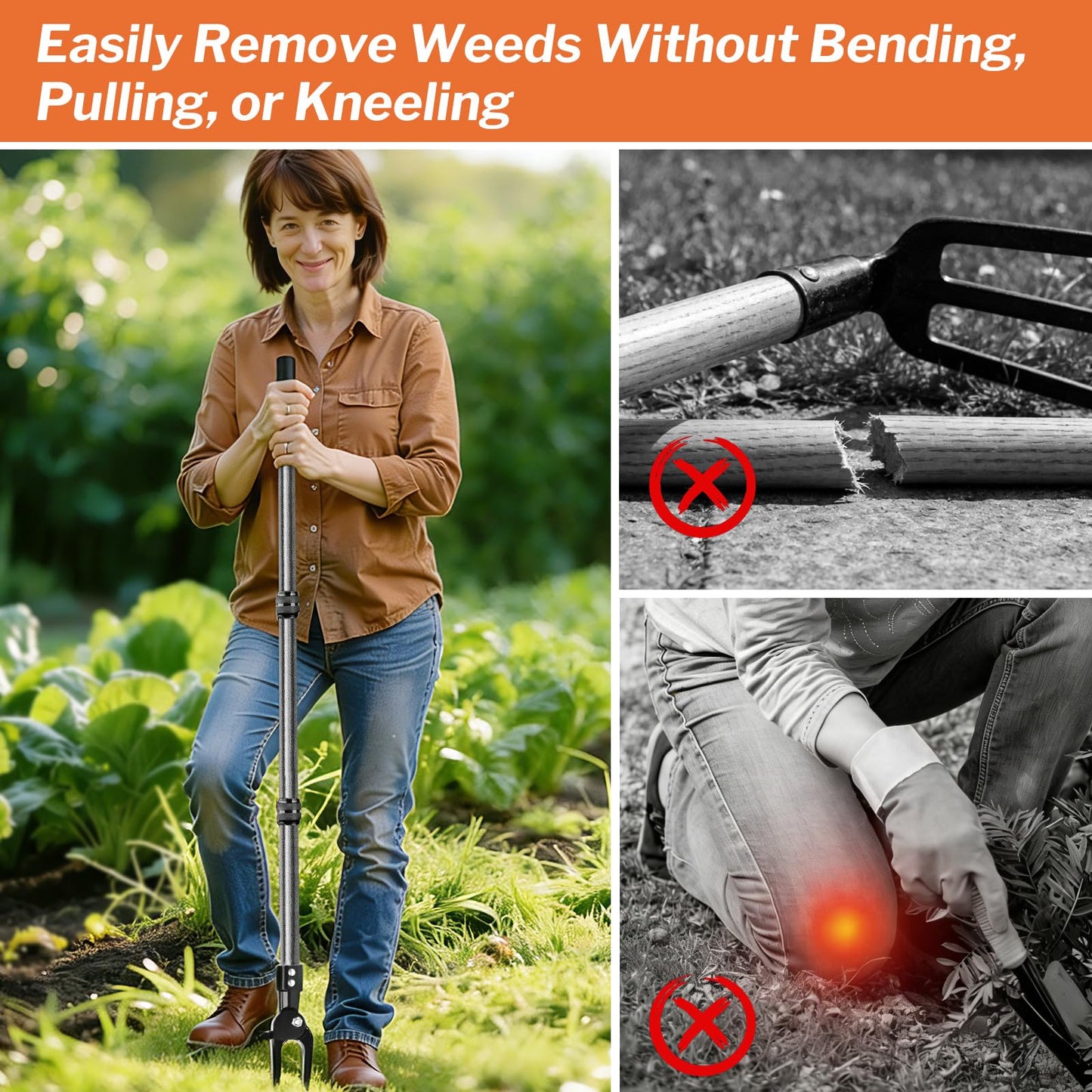 GOXAWEE Metal Stand Up Weed Puller Tool - 45" Garden Weeding Tool with Steel Long Handle & 4-Claw Steel Head - Effortlessly Remove Weeds Without Bending/Kneeling - All Steel Construction