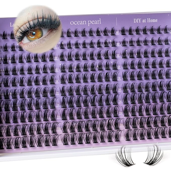 Ocean Pearl Lash Clusters Kit 240pcs,Eyelashes,spike-effect cluster lashes,10-18mm manga/anime-inspired lashes clusters,eyelash clusters,DIY Cluster Eyelash Extensions with lash bond+seal+tweezers-M33