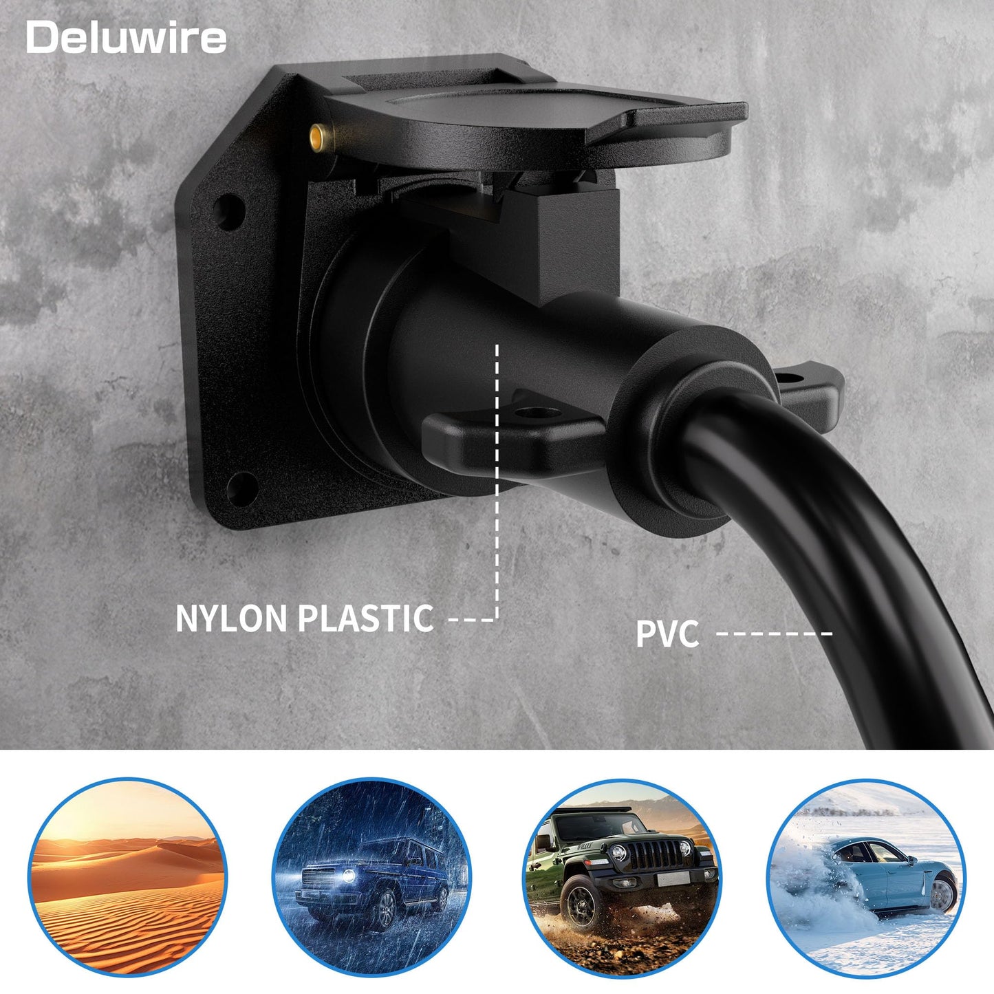 Deluwire 6 FT 7 Pin Trailer Plug, Heavy Duty Trailer Wiring Harness, 7 Way Trailer Cord with Double Prongs Connector for Trailers, RVs, Campers