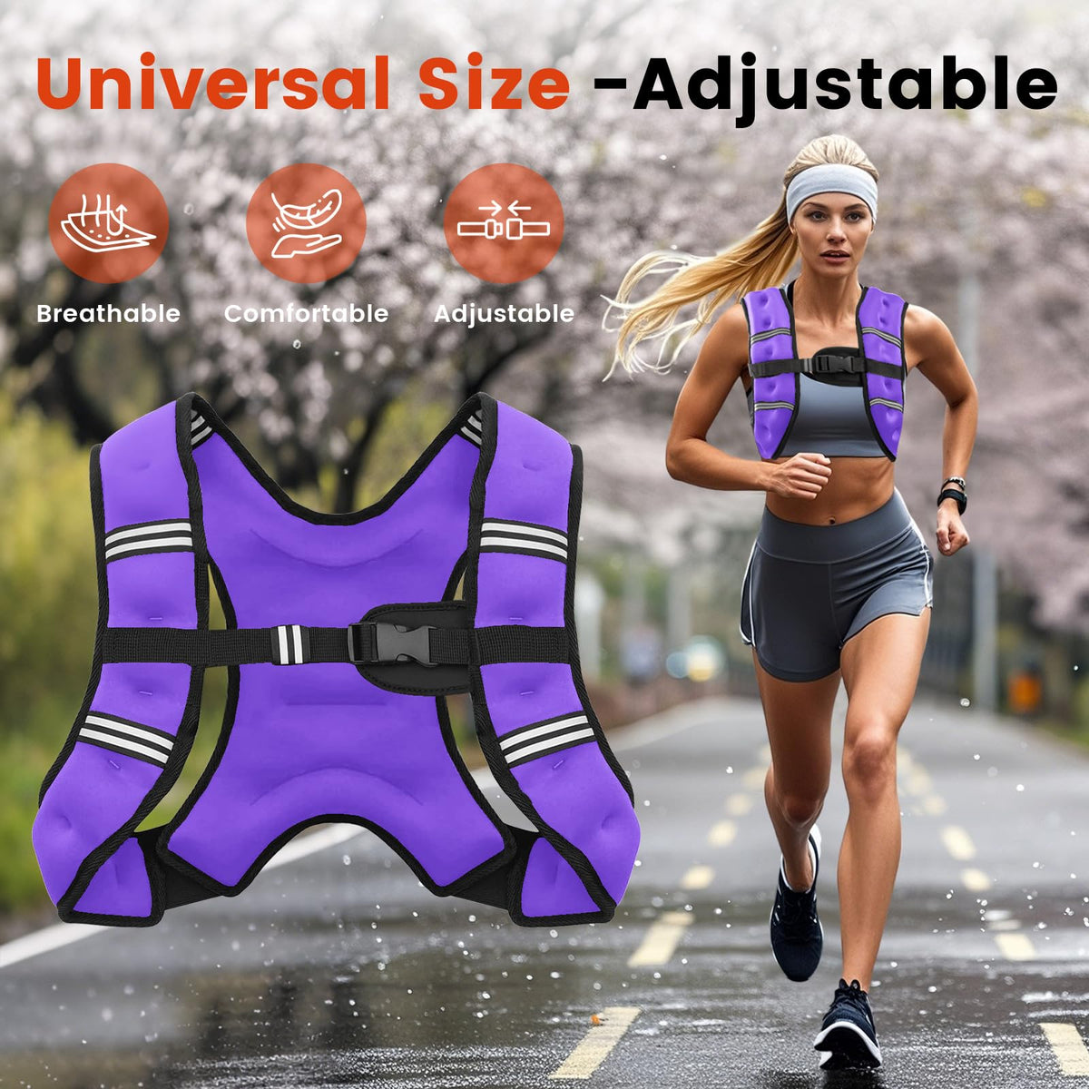 Poudee Weighted Vest, 8LB Weight Vest for Men Women, Body Weight Vests Adjustable with Reflective Stripe for Strength Training, Running, Training Workout, Jogging, Walking - 8LB, Purple