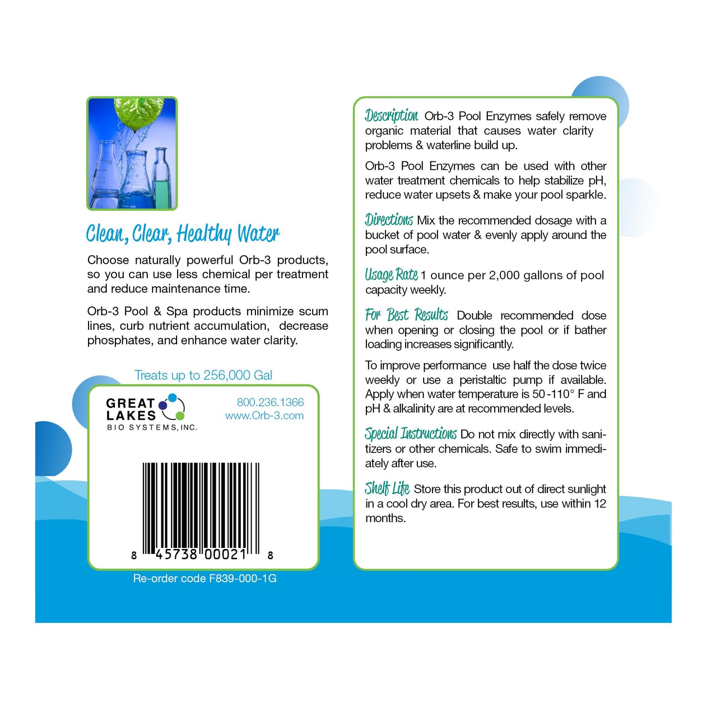 Orb-3 F839-000-1G Pool Enzymes Jug, 1-Gallon