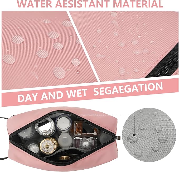 Travel Hanging Toiletry Bag with Carry Handle - Water-Resistant Small Cosmetic Organizer for Men & Women, Makeup, Shaving Kit, Gym & Travel Essentials (Dusty Pink)