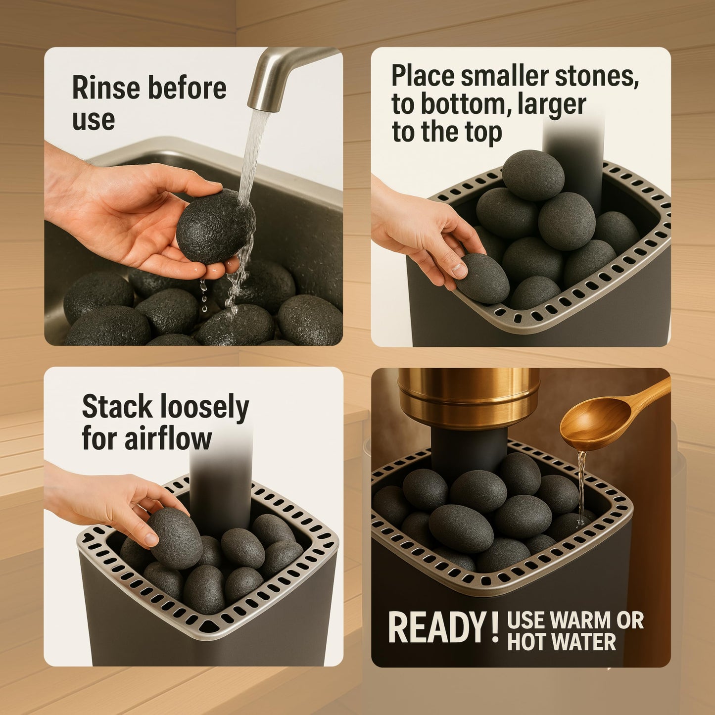 SAUNOM Premium Sauna Rocks for Electric and Wood Burning Sauna Heaters — 33lbs A+ Grade Natural Vulcanite — Crack Resistant & Superior Heat Retention Sauna Stones — Fast Heating & Long Lasting Steam