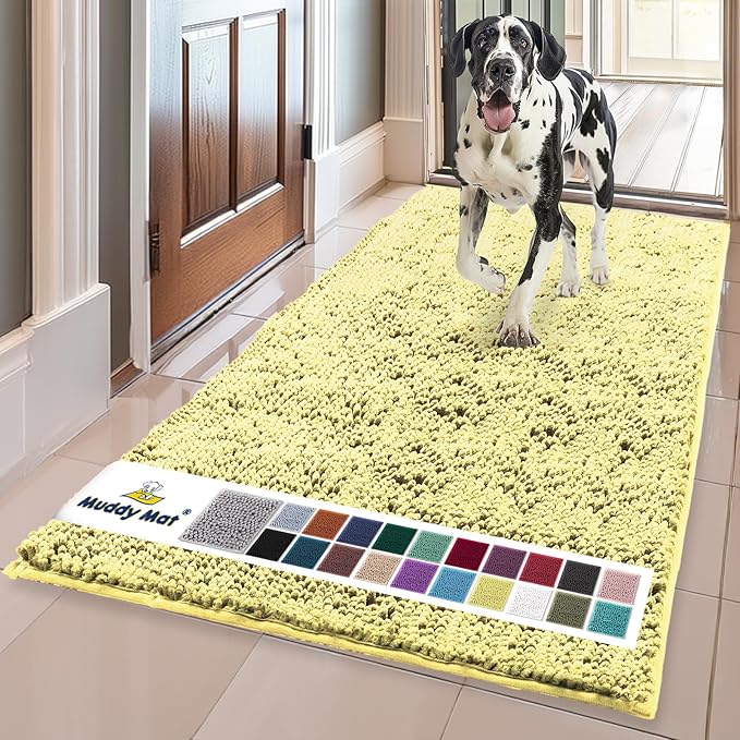 Muddy Mat® | Super Absorbent Door Mat Indoor, Microfiber Quick Dry Chenille Entryway Rug, Non-Slip Front Door Mat, Indoor Mats for Entryway, Machine Washable Pet Rug, Yellow 36"x60"