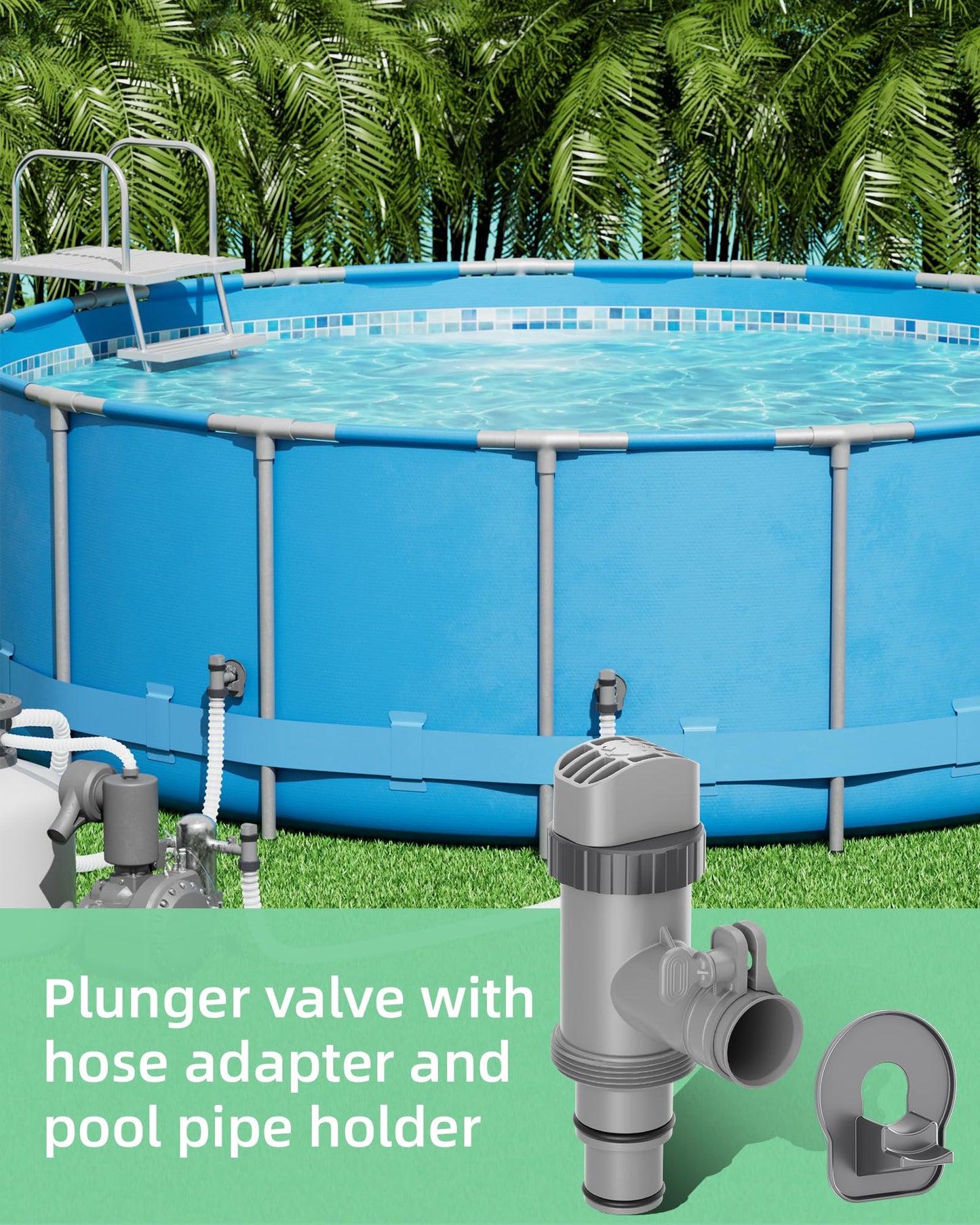 SHAPON Above Ground Swimming Pool Plunger Valve & Swimming Pool Pipe Holder Set- Replacement Pool Accessories Compatible with Intex Pools
