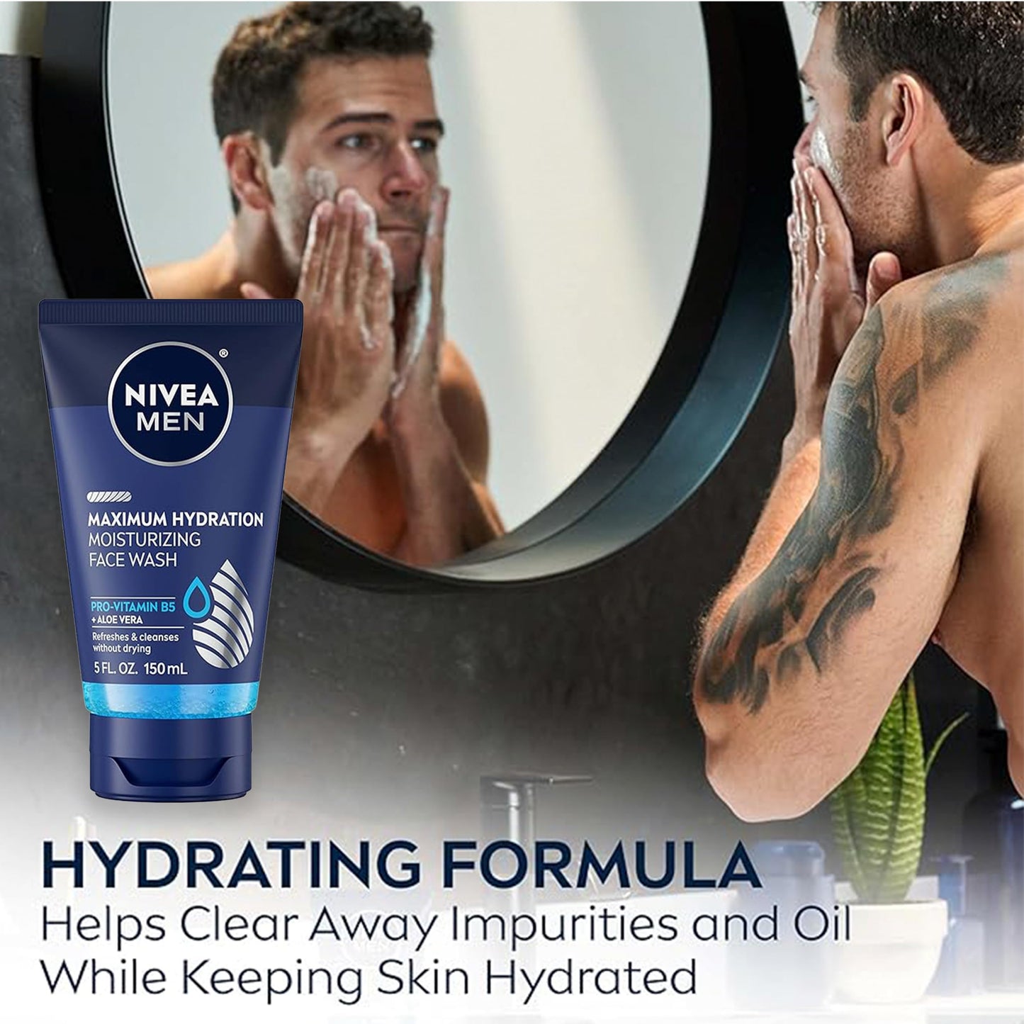 NIVEA MEN Maximum Hydration Moisturizing Face Wash (5 Fl Oz) + Maximum Hydration Deep Cleaning Face Scrub (3 x 4.4 Oz), Skin Care Set for Men with Aloe Vera