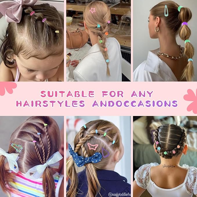 Hair Ties, Hair Accessories for Girls, 1350P Colorful Hair Ties Set with 72P Hair Clips, Bobby Pins for Toddlers, Butterfly Hair Clips for Kids, Hair Barrettes with Hair Comb Set & Organizer Box
