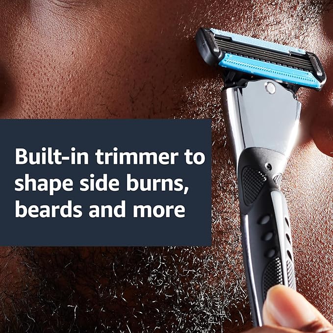 Amazon Basics 5-Blade MotionSphere Men's Razor with Dual Lubrication, Vitamin E, Precision Trimmer, 1 Handle & 16 Cartridges, Black