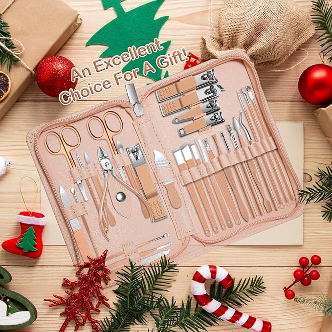 Manicure Set 30 in 1 Nail Clippers Set,Nail Manicure Kit for Women,RedFlow Toenail Clippers,Pedicure Kit,Pedicure Tools,Suitable for Travel Manicure Tools (Rose Gold)