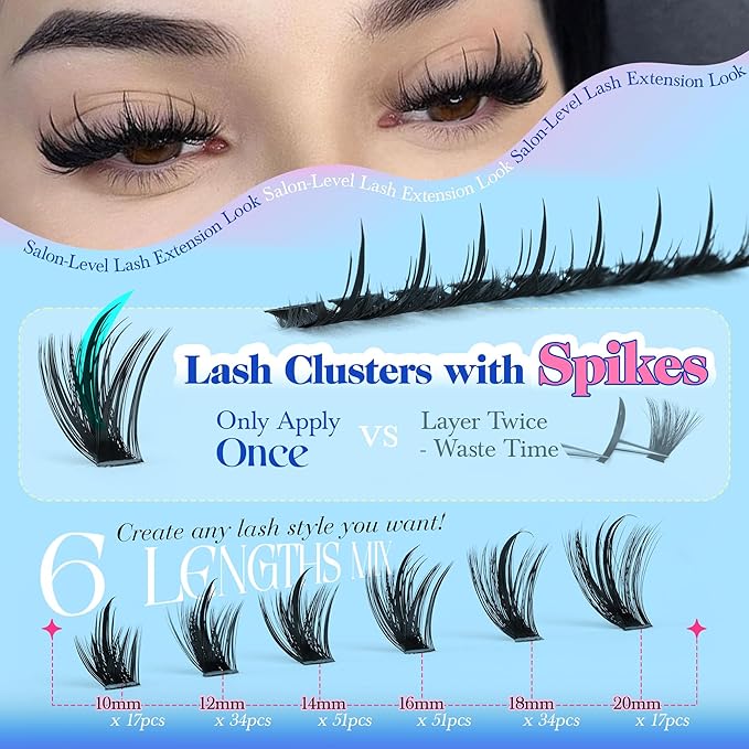 CORUSCATE Spiky Lash Clusters Wispy Cluster Eyelash Extensions Mink Strip Lashes 120D Volume Mega Style Spikes Eyelashes Manga Individual Lashes Clusters Salon Look Fairy Lash Extension