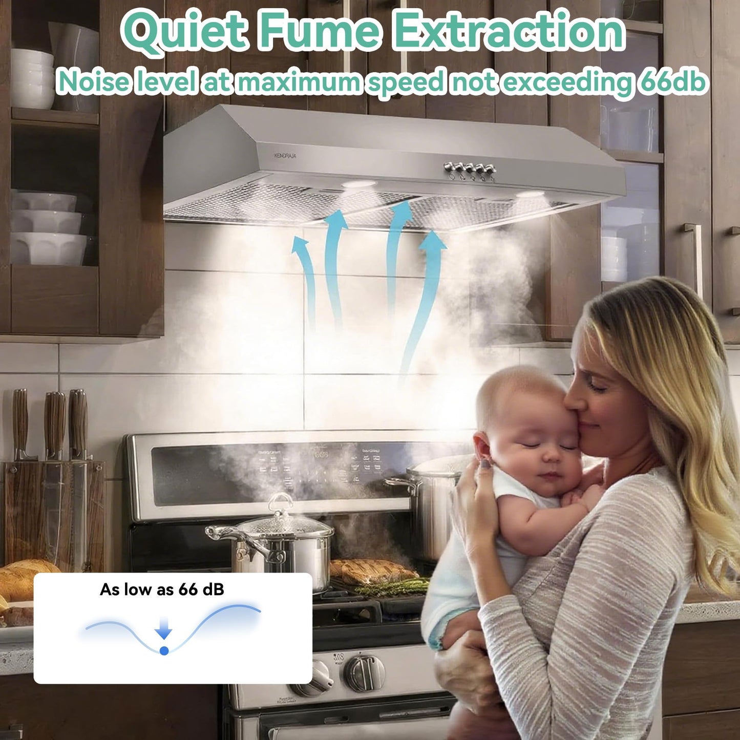 Kendraja 36 Inch Under Cabinet Range Hood | 700 CFM Stainless Steel | Convertible Ducted/Ductless | Washable Grease Filters | 3 Speed Fan | LED Lighting | Includes Charcoal Filters