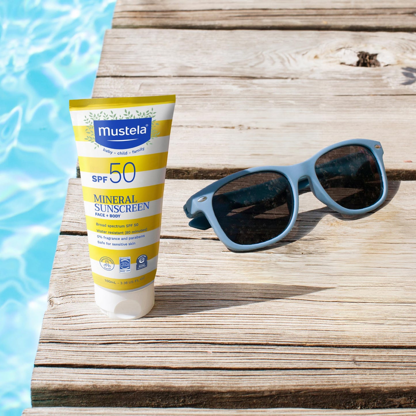 Mustela Baby Mineral Sunscreen Lotion SPF 50 Broad Spectrum - Face & Body Sun Lotion for Sensitive Skin - Water Resistant & Fragrance Free - Regular & Family Size
