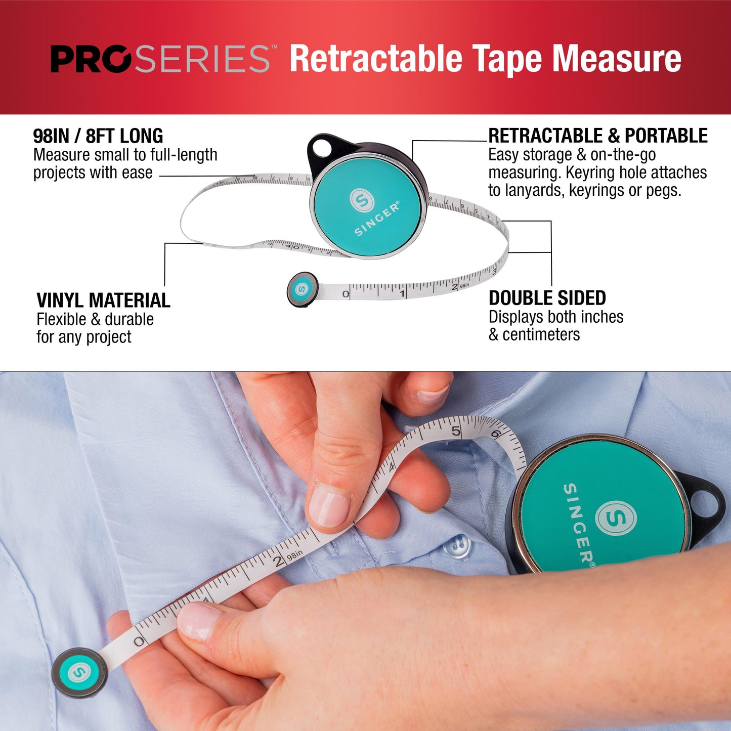 Singer ProSeries Retractable Tape Measure, 96",Teal (2)