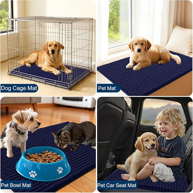 OLANLY Dog Door Mat for Muddy Paws 70x46, Ultra Absorbent Chenille Mud Doormat, Non-Slip Washable and Dirt Trapping Doormat for Indoor Entryway, Quick-Dry Indoor Pet Bed Mats for Dogs, Navy Blue