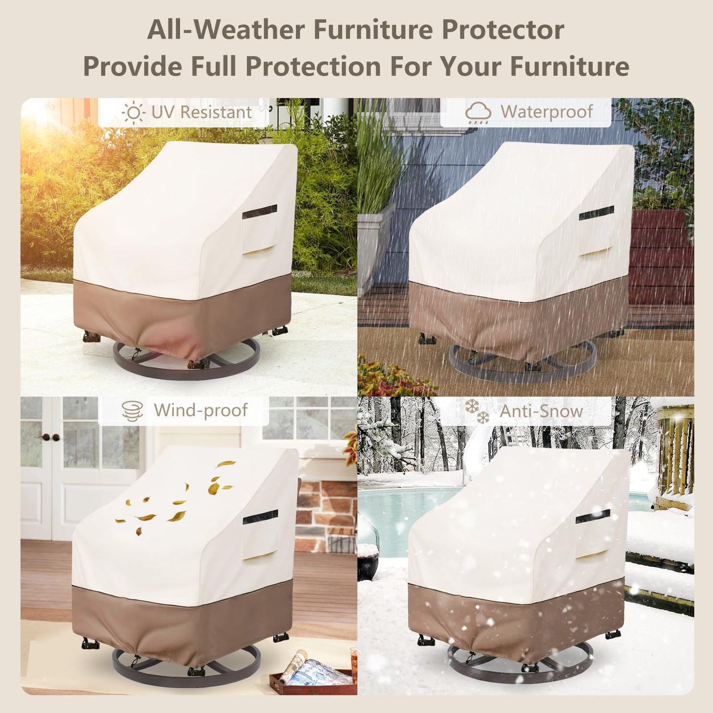 SoloToo Patio Chair Covers Waterproof Heavy Duty Patio Furniture Covers, 27.5W x 32.6D x 36H Inches Swivel Outdoor Chair Cover 4 Pack (Beige)