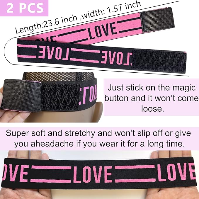 Wig Bands For Keeping Wigs In Place, Lace Melting Band Elastic Bands for Wig Edges, 2 PCS, LovePink