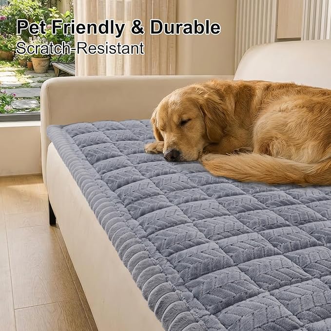 Smiry Non Slip Couch Covers for Dogs, Fuzzy Pet Couch Covers for 2-3 Cushion Sofa Pet Friendly, Soft Sofa Slipcovers Cushion Furniture Protector Washable (Grey, 27.6" x 59")