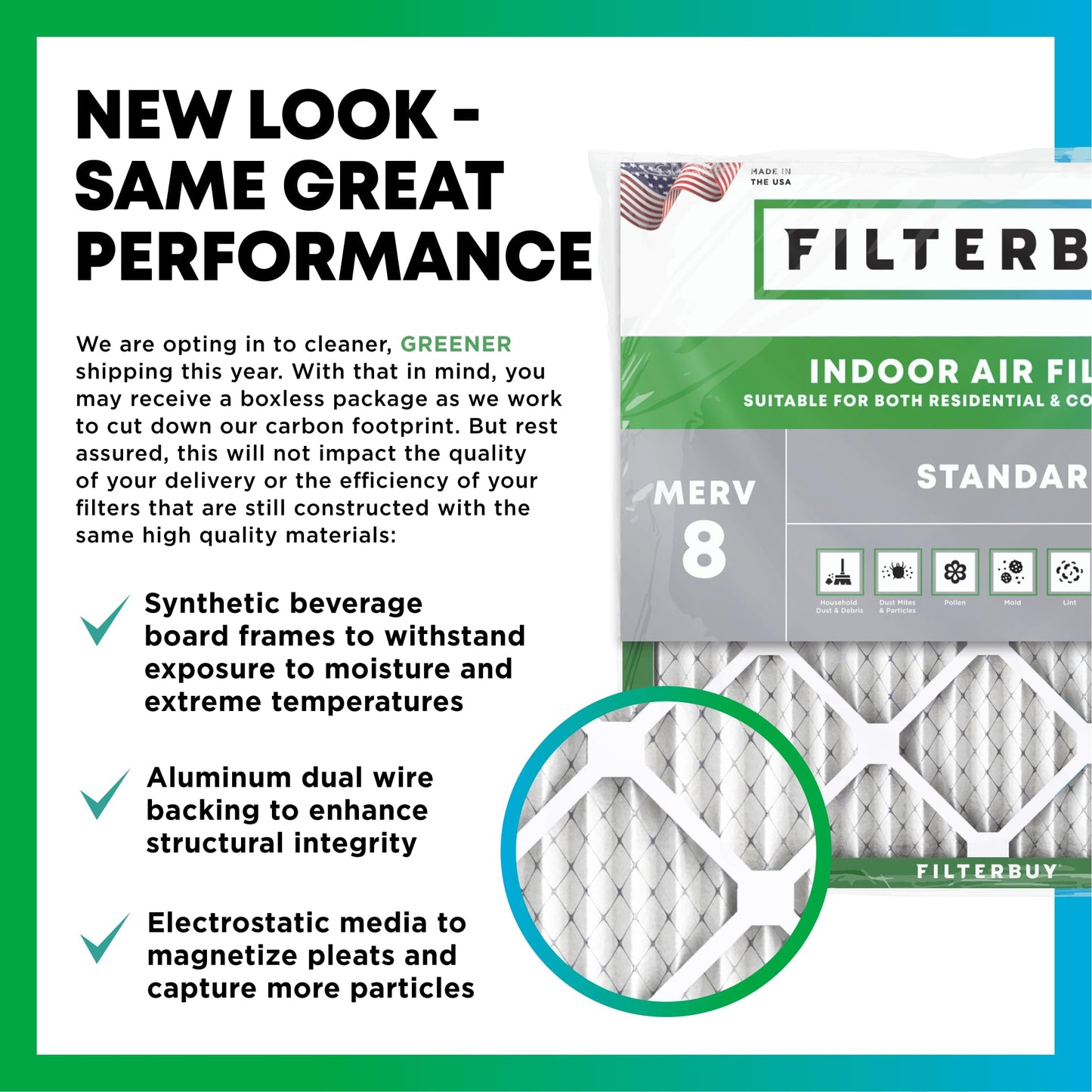 Filterbuy 15x15x1 Air Filter MERV 8 Essential Dust & Allergy Defense (2-Pack), Electrostatic Pleated HVAC AC Furnace Filters Replacement, Made in USA (Actual Size: 15.00 x 15.00 x 0.75)