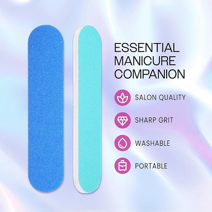 25PCS Mini Size PANA Professional Double Sided Nail Files - Blue, 180/240 Grit - Emery Board Nail Buffering File Manicure Pedicure Nail Polisher Washable